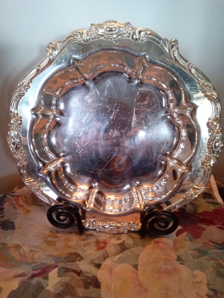 Vtg Silver Plated Beautiful Pattern No Marks Heavy 12"x12"