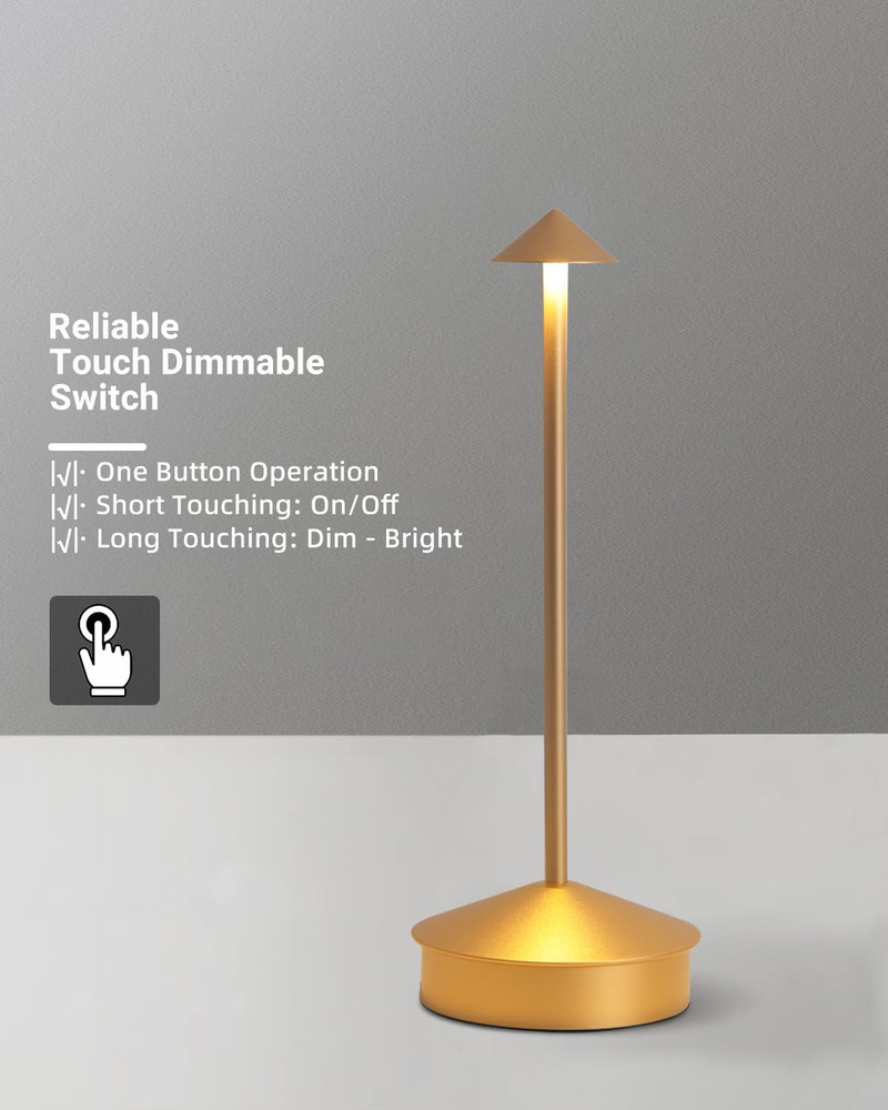 Gold 2-Pack Rechargeable LED Table Lamps, Waterproof & Dimmable, 6000mAh