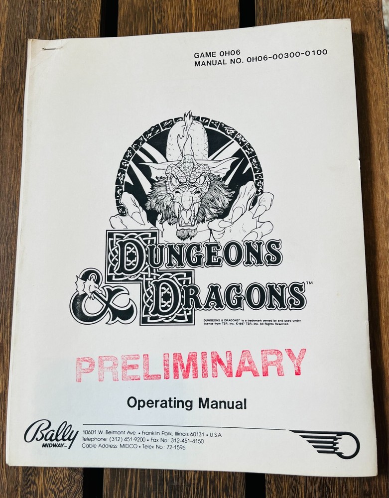 DUNGEONS & DRAGONS PRELIMINARY Pinball Operating Manual - Bally