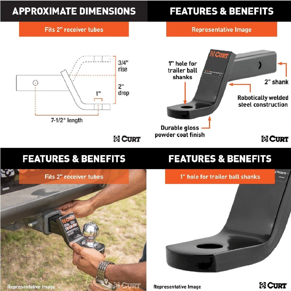 Curt Class 3 Trailer Hitch Tow Package w/ 2" Ball Diameter for Transit Connect