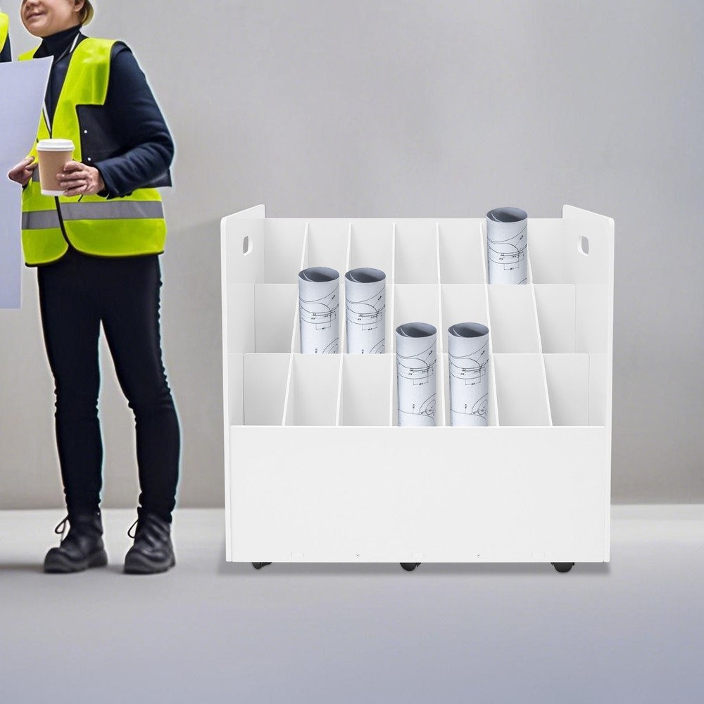 21 Slots Roll Files Storage Organizer with Wheels Mobile Roll File Storage Rack