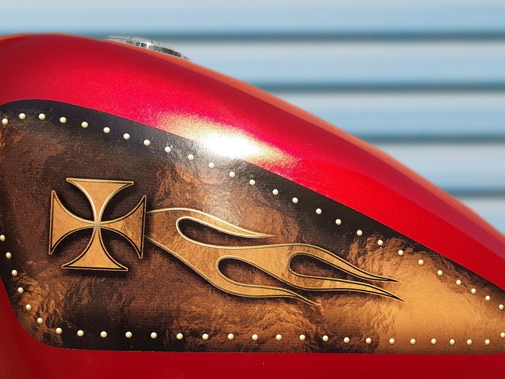 Chopper Cross Riveted panel Tank Decals 2 pc for Harley Davidson Sportster 883