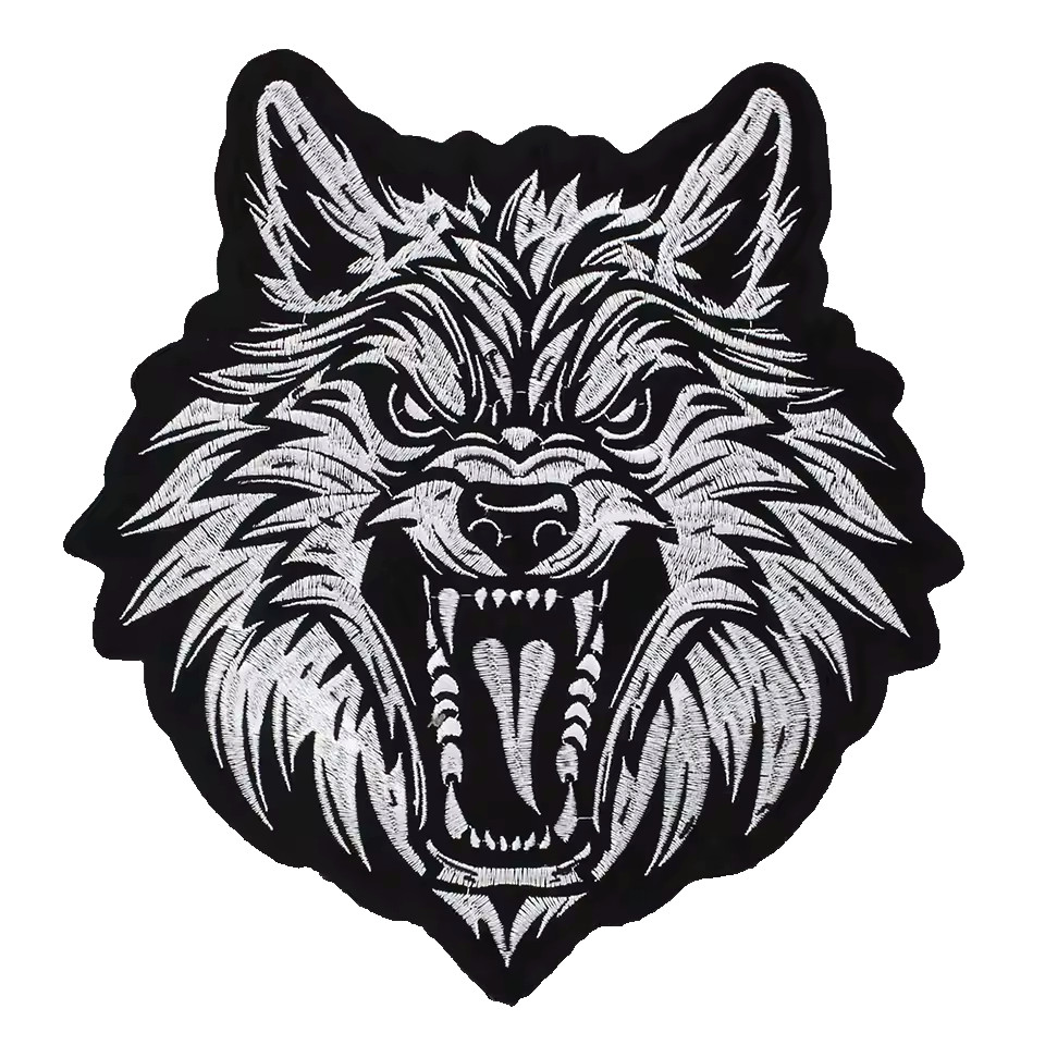 LONE WOLF EMBROIDERED IRON-ON BIKER PATCH...