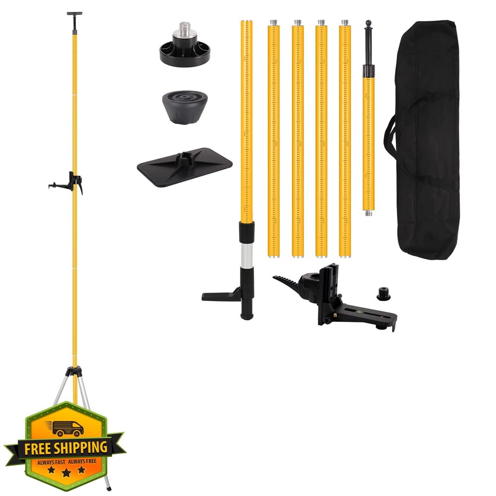 Telescoping Laser Level Pole 13.8ft Tripod Mount 1/4" 5/8" Adapter