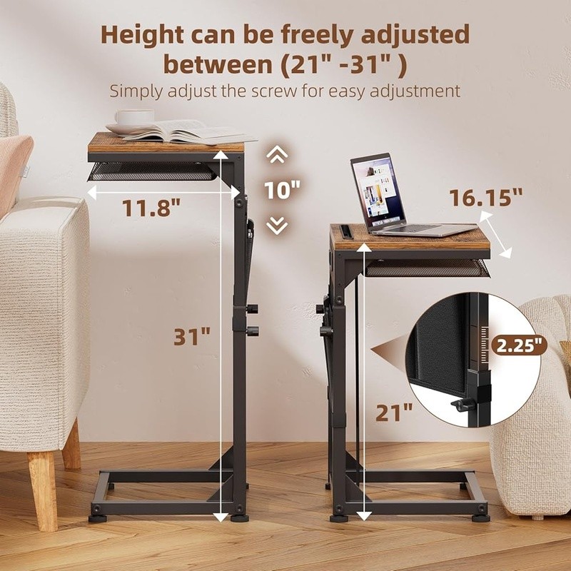 Adjustable C Table W/ Charging Station USB Type-C AC Outlet Storage Pockets