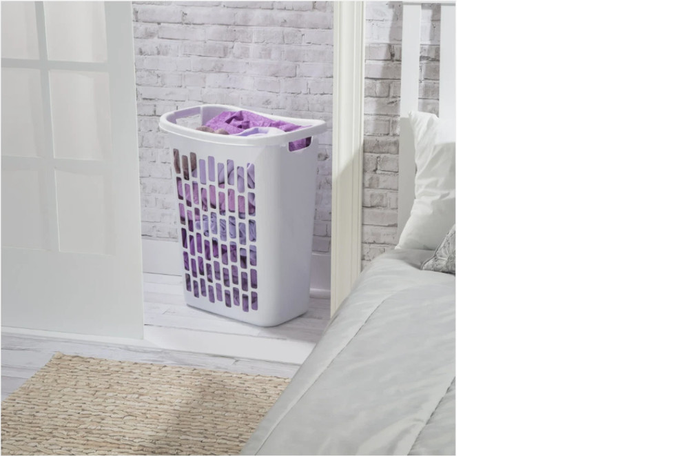 Mainstays Rectangular Open Plastic Hamper, for Narrow Spaces, White, Adult