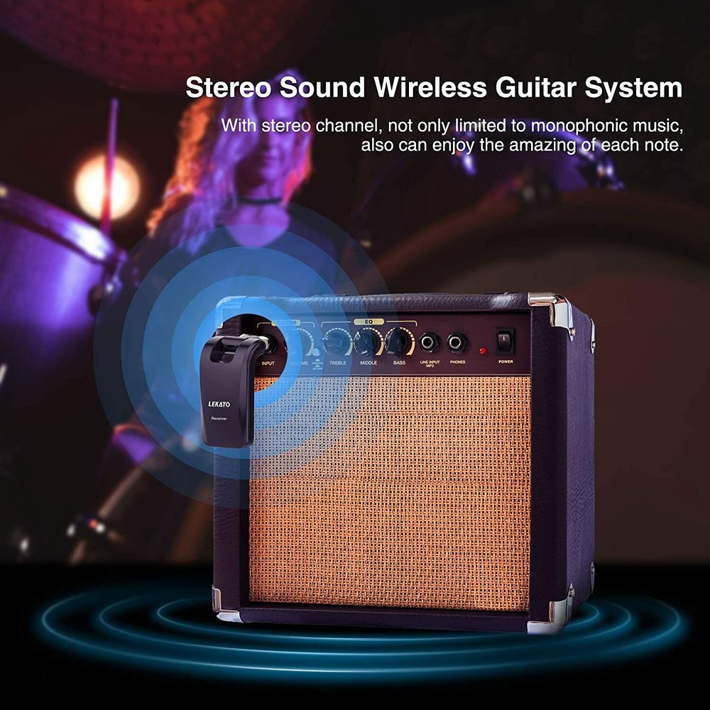 LEKATO 2.4Ghz 280° Wireless Stereo Guitar Transmitter Receiver System Set 100ft