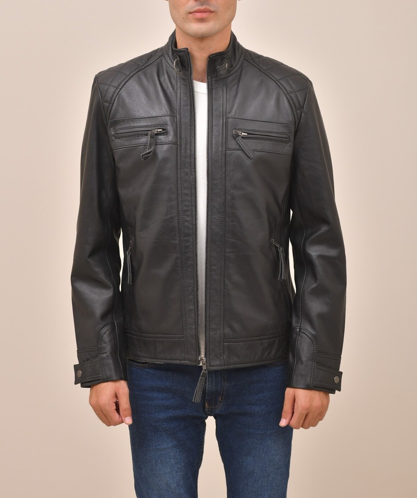 Men's Quilted Black  Genuine leather jacket