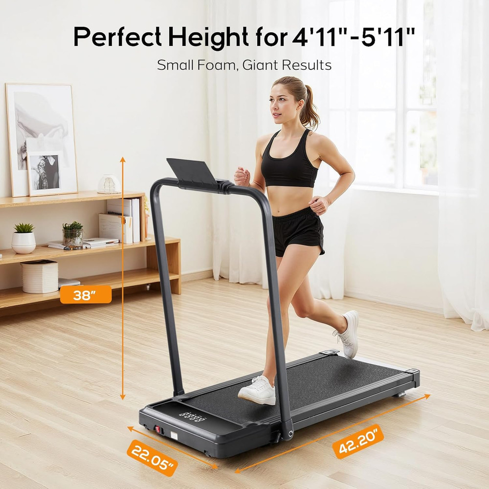 Walking Pad under Desk Treadmill with Foldable Handle Bar, Portable Compact Elec