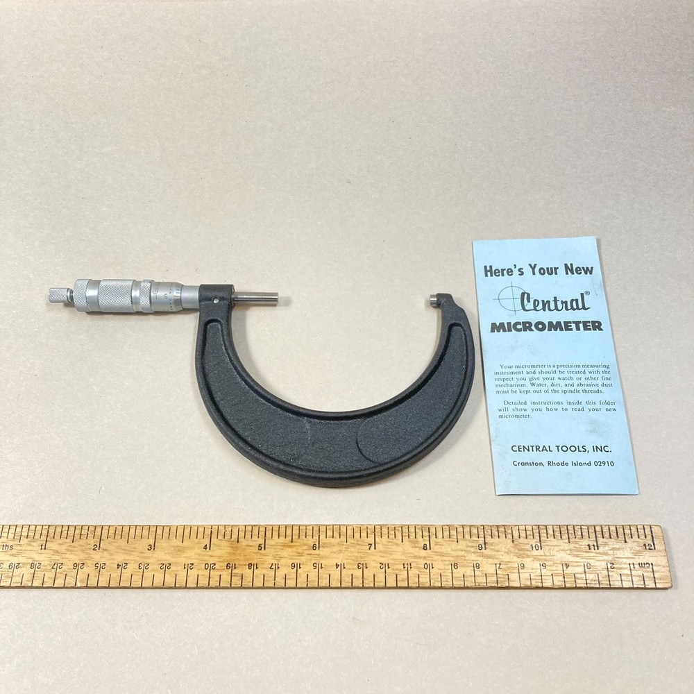 Central Tool 3"-4" Outside Micrometer Solid Frame Lock Nut Ratchet Stop w/ Box