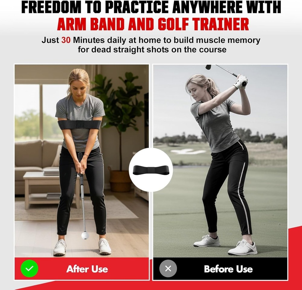 Tempo Stick Golf for Right Hand, Retractable Golf Swing Training Aid with Arm Ba