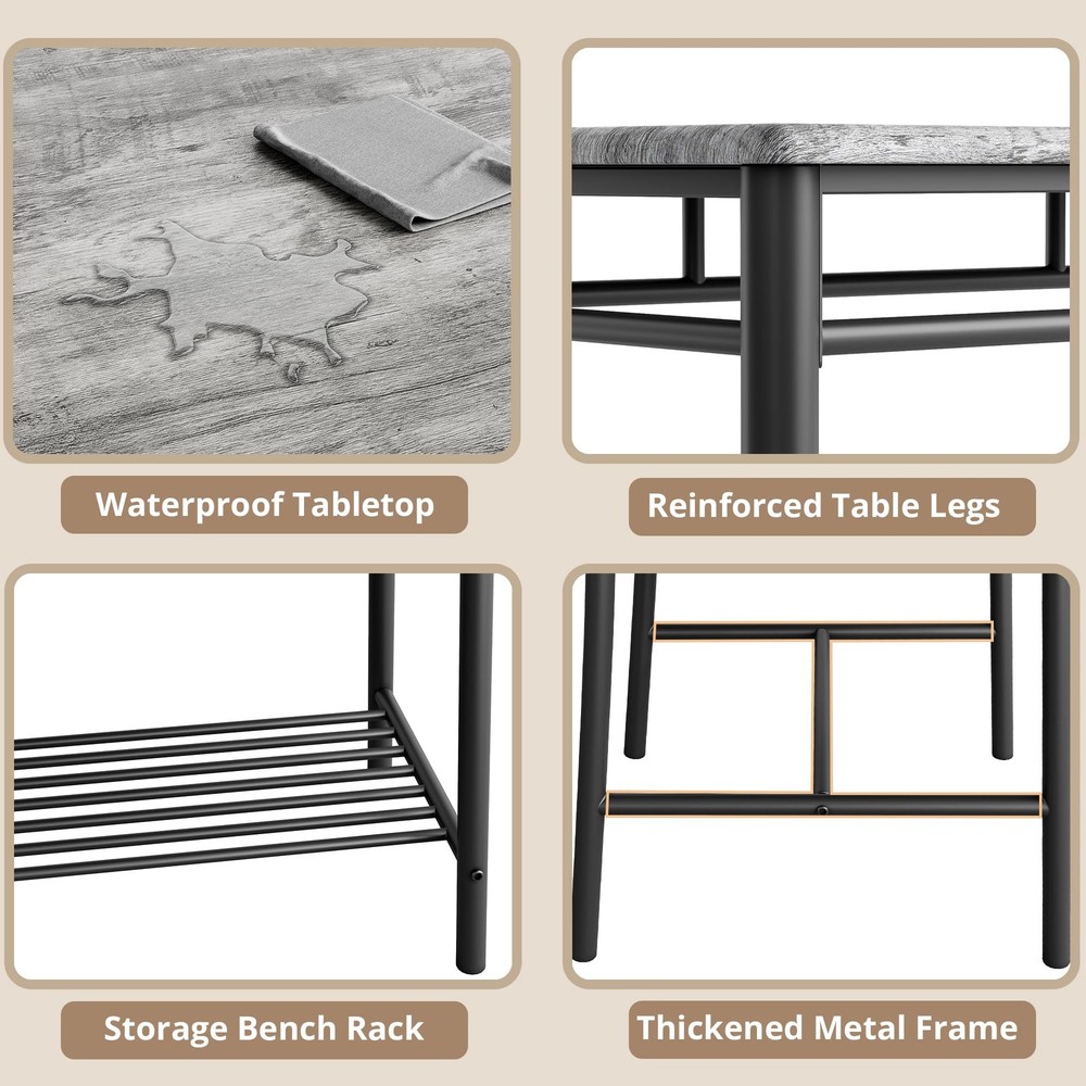 Dining Table Set for 4, Kitchen Table with Upholstered Bench and 2 Chairs, Ki...