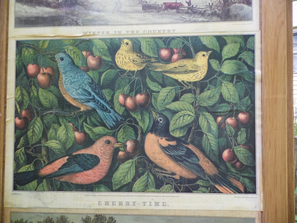 Vintage 3 Panel Folding Room Divider Privacy Dressing Screen Currier Ives Prints