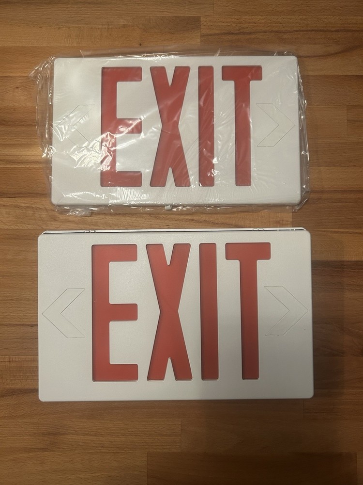 LED Emergency Exit Sign with Red Lettering. Battery Backup. 2 Pack.