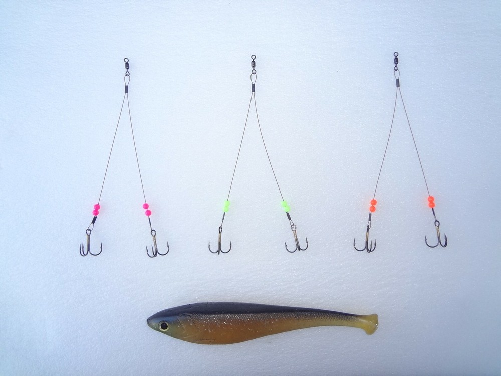 (3 PACK) WIRE - HOT BEAD - ICE FISHING QUICK STRIKE RIG LEADER - SELECT SIZE