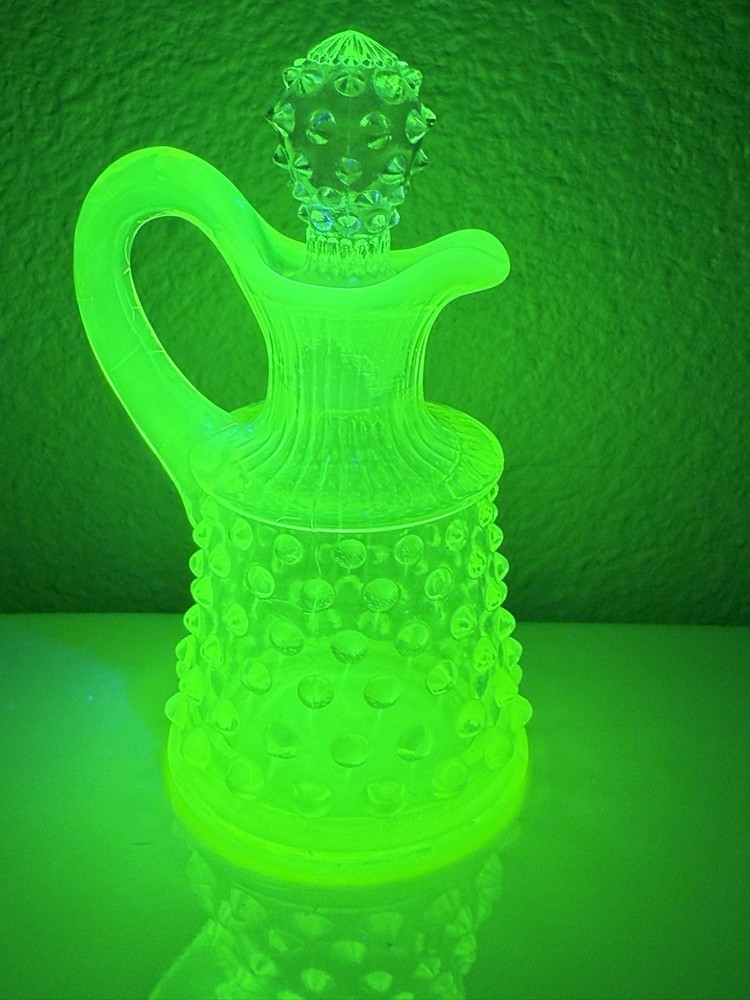 Fenton Hobnail Uranium Glass Cruet
