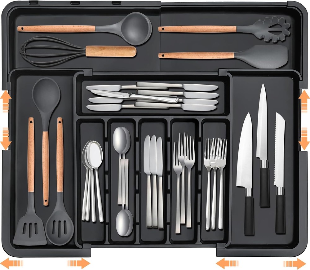 Silverware Organizer Expandable Kitchen Utensil Drawer Large Black