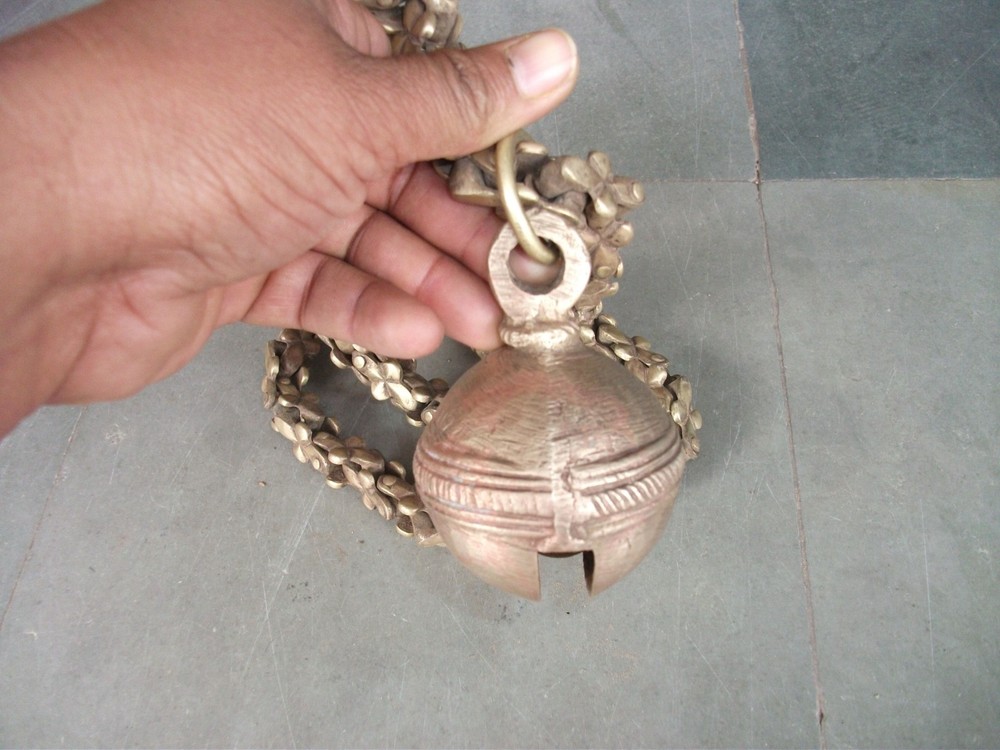 Vintage Solid Heavy Brass Handcrafted Hanging Cow Bell With Chain