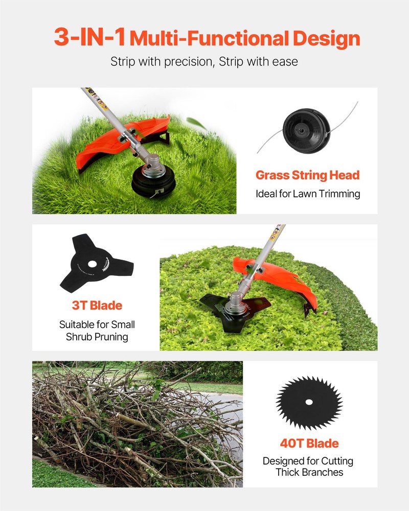 VEVOR Cordless String Trimmer Gas Powered Grass Trimmer Edger 17" 52 cc 2-Stroke