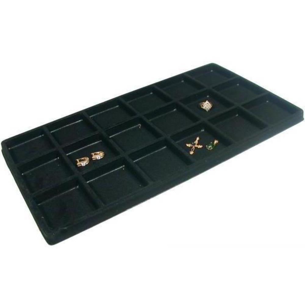 5 Black 18 Compartment Display Tray Inserts Flocked 14 1/8"