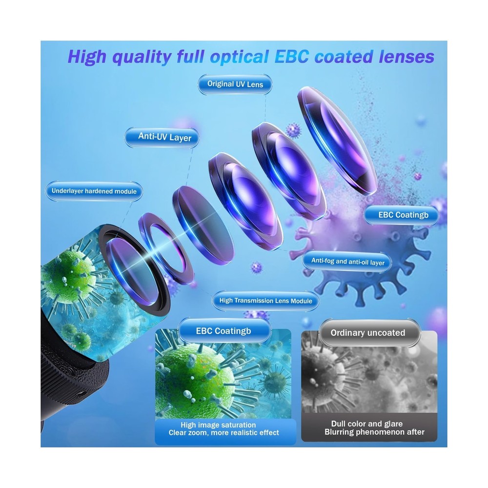 Compound Trinocular Microscope, 40X-5000X Magnification, Research Grade Profe...