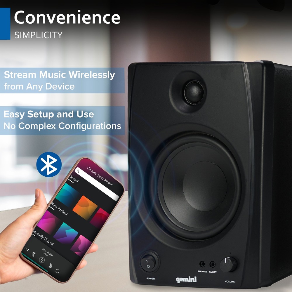Gemini SMX-5BT 5" Bluetooth Studio Monitors 200W TRS/RCA/Aux Active/Passive Pair