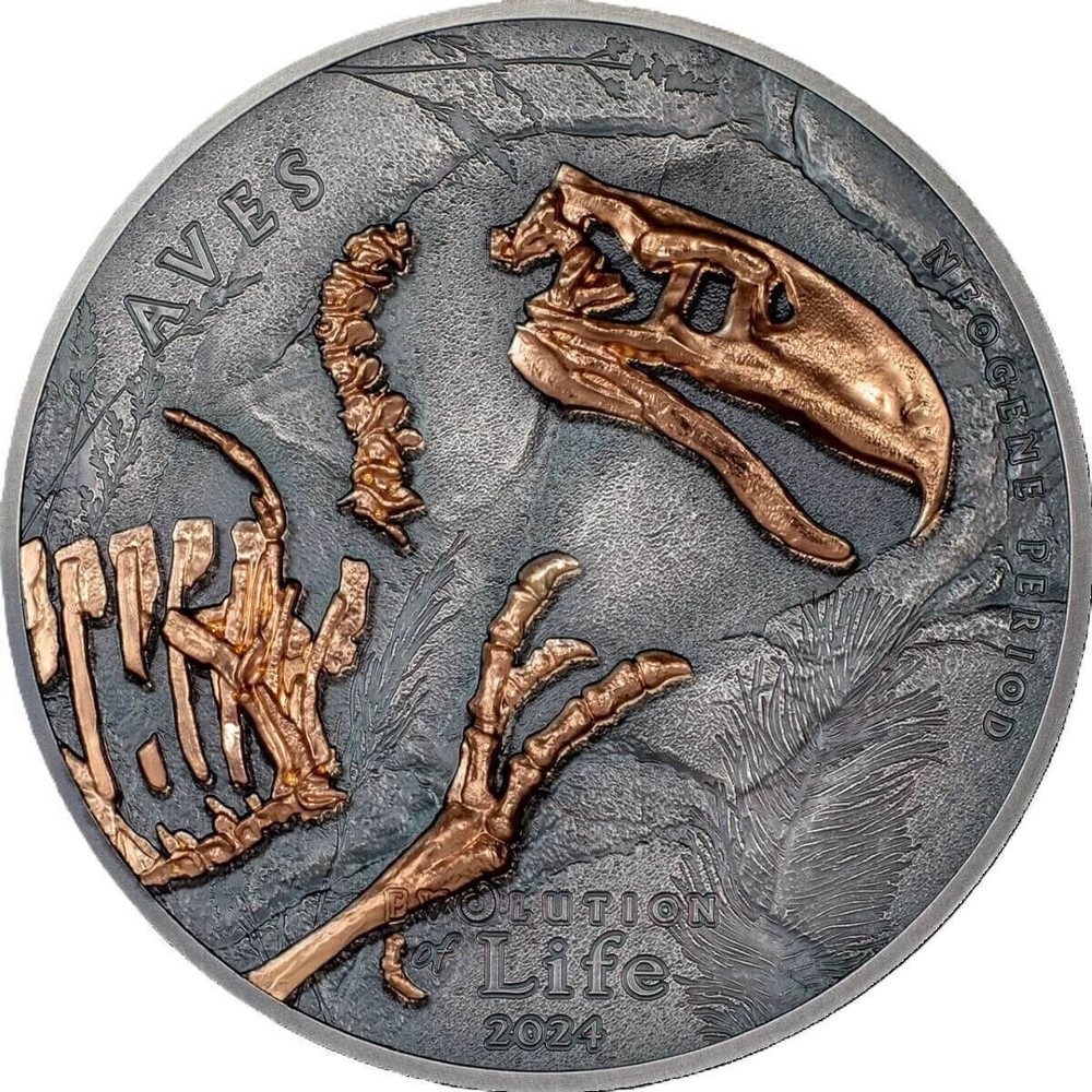 Aves, Evolution of Life, 500 Togrog, Mongolia 2024, 1oz Silver