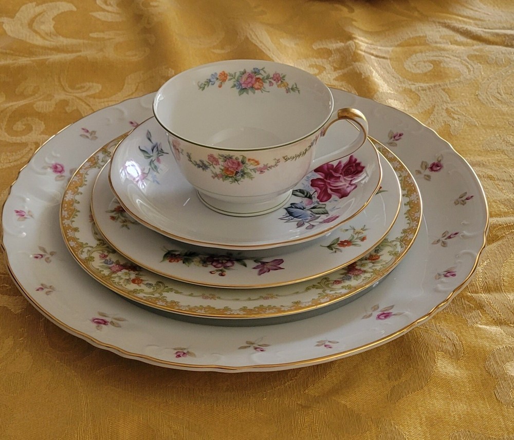 VINTAGE MISMATCHED CHINA -4 PLACE SETTINGS - FIVE PIECES EACH - MULTIPLE DESIGNS