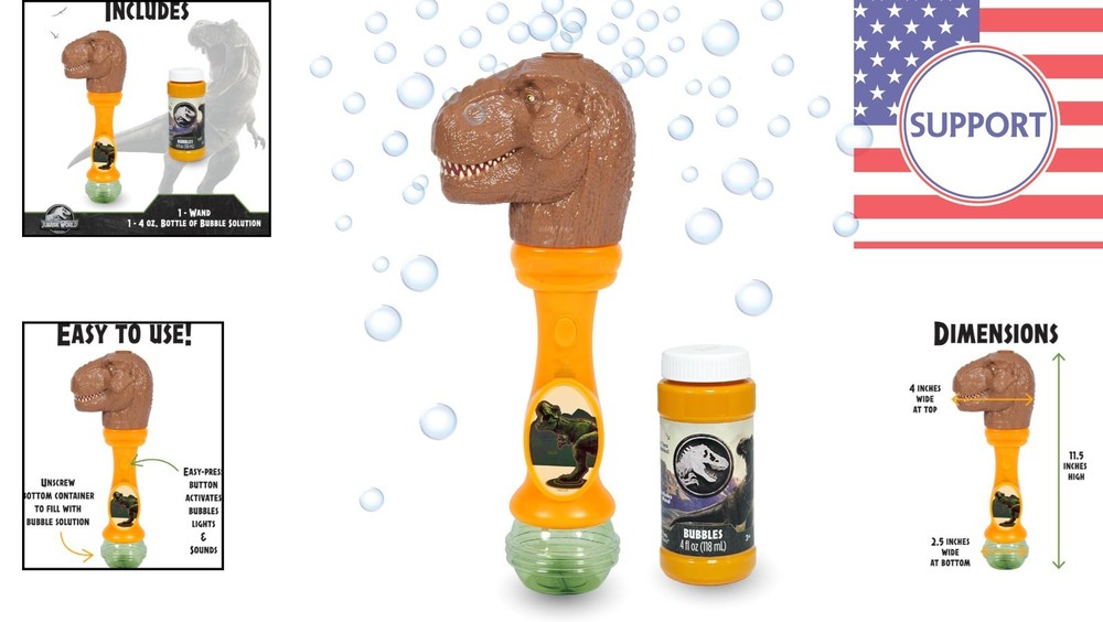 Dinosaur Light Up Bubble Wand with Sounds - Includes 4oz Bubble Solution