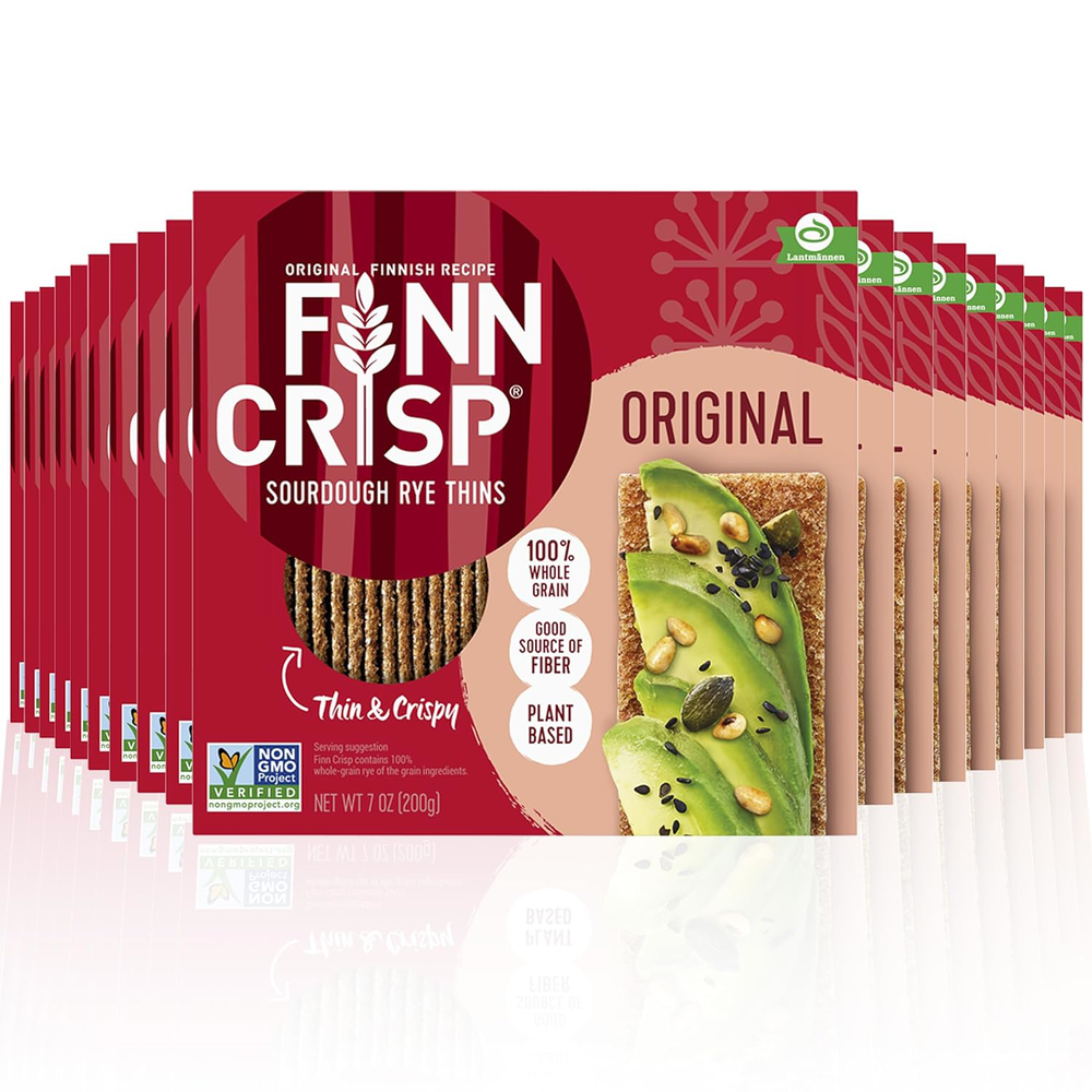 Finn Crisps Original Rye Crispbread 7oz, 18 Pack Bulk Order | Thin, Crispy Rye |