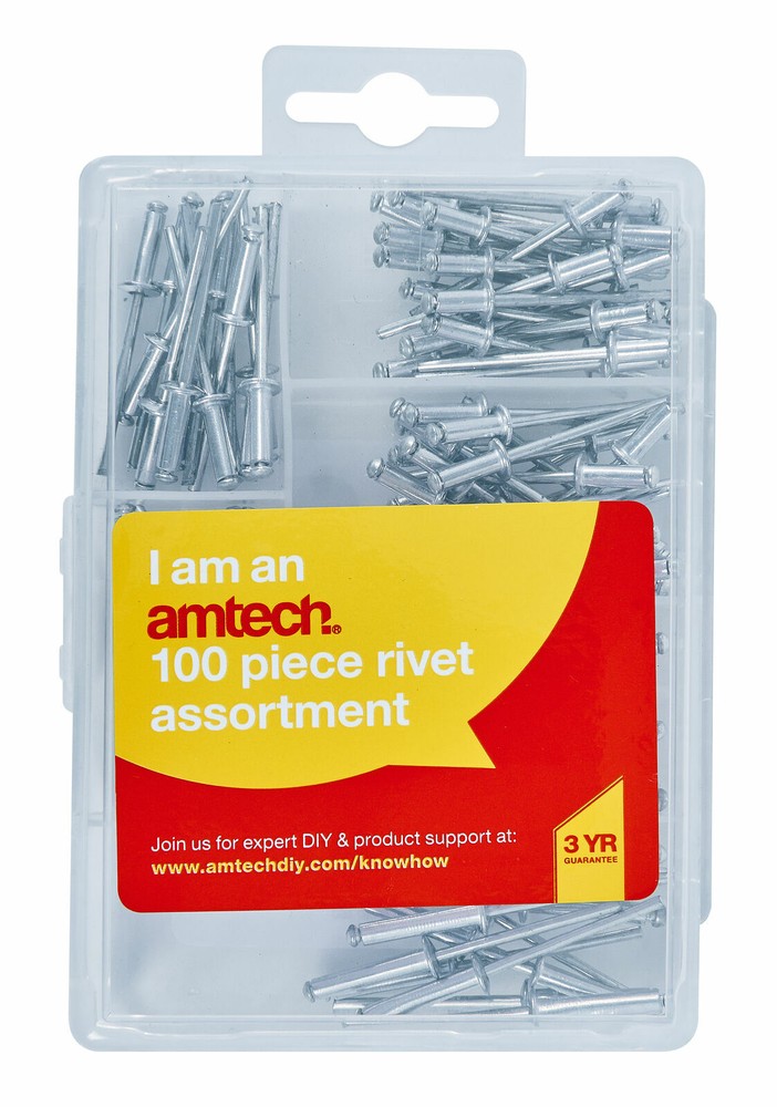 100 PC Pieces Assorted Rivets Kit Set Hand Air Pop Rivet Gun Riveter