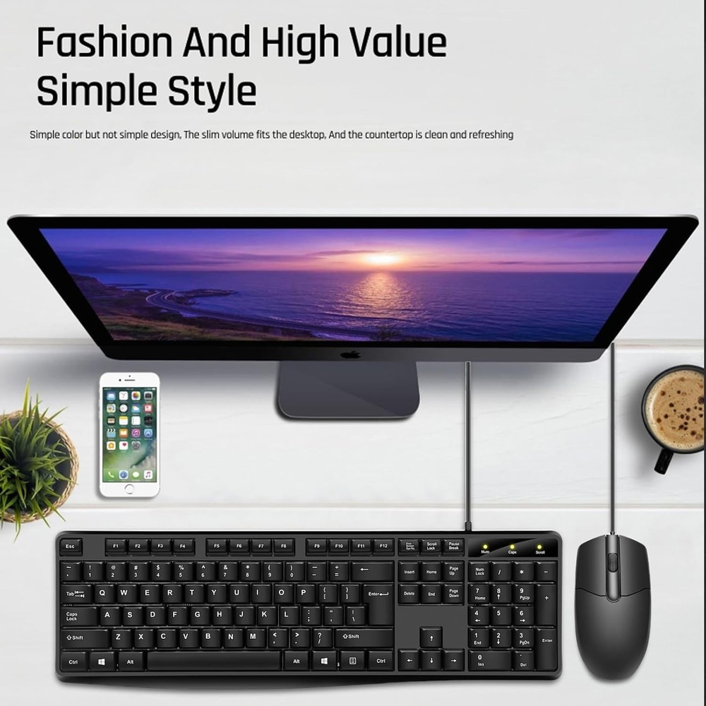 Quiet Low-Profile Ergonomic Keyboard and Mouse Set for Home/Office Use