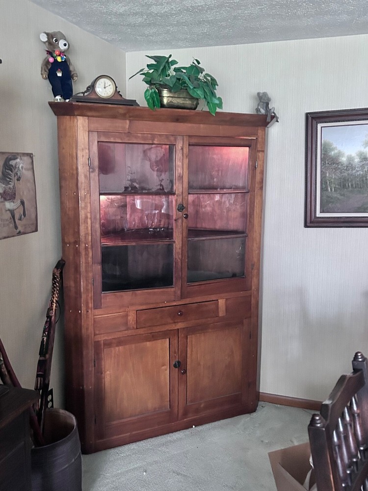 vintage lighted corner cabinet