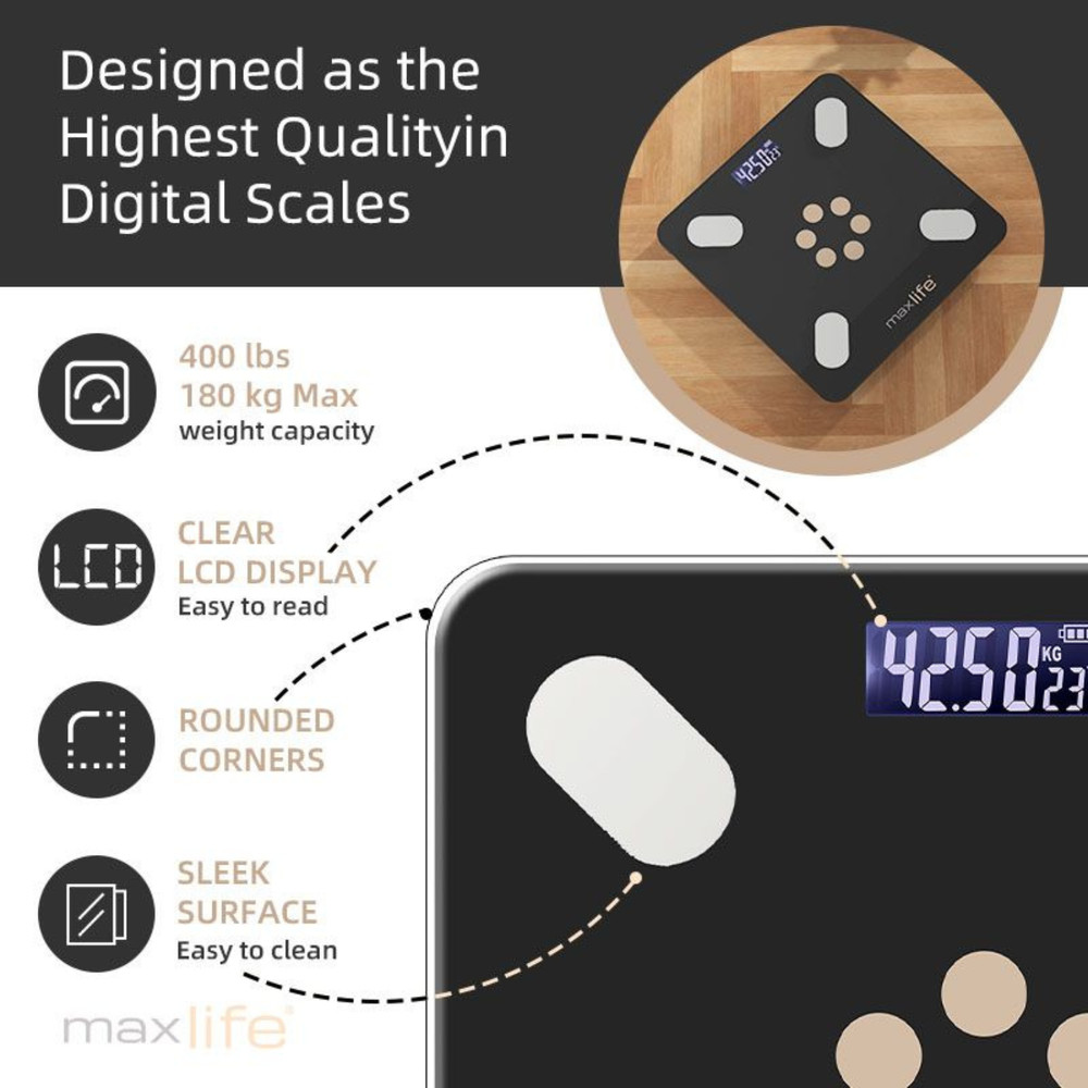 MaxLife Smart Body Fat Scale – Bluetooth Digital Bathroom Scale with BMI Scale