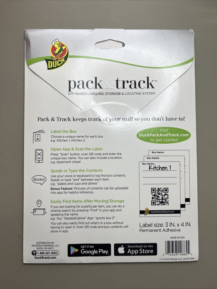 Duck Brand Pack & Track App-Based Labeling System 40 Labels NEW SEALED QR Code