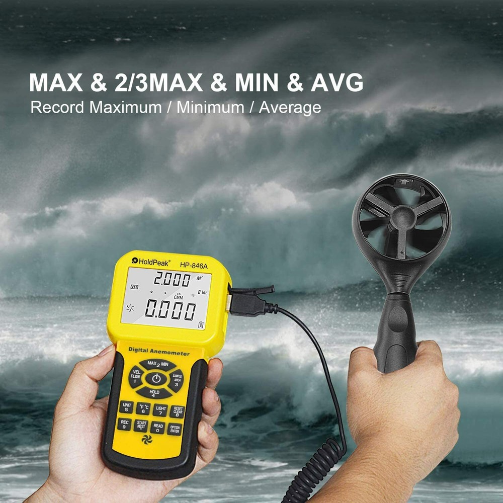 Digital Anemometer 40m/s Temperature Measure MAXMIN Air Volume Wind Flow CFM CMM