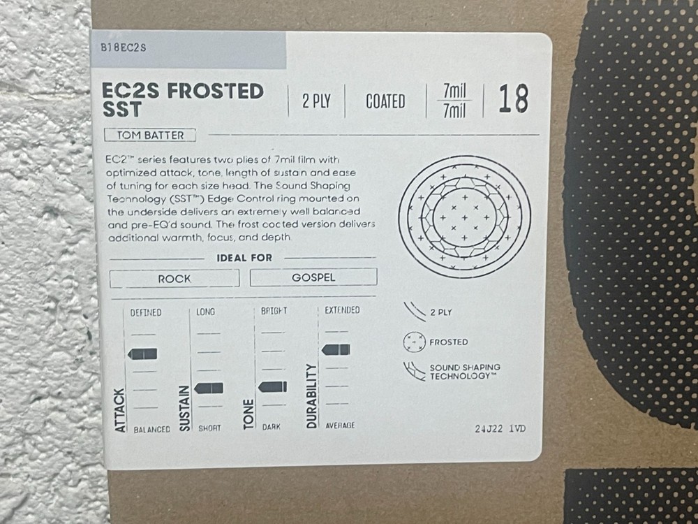 Evans EC2S Frosted Tom Drumhead - 18 inches