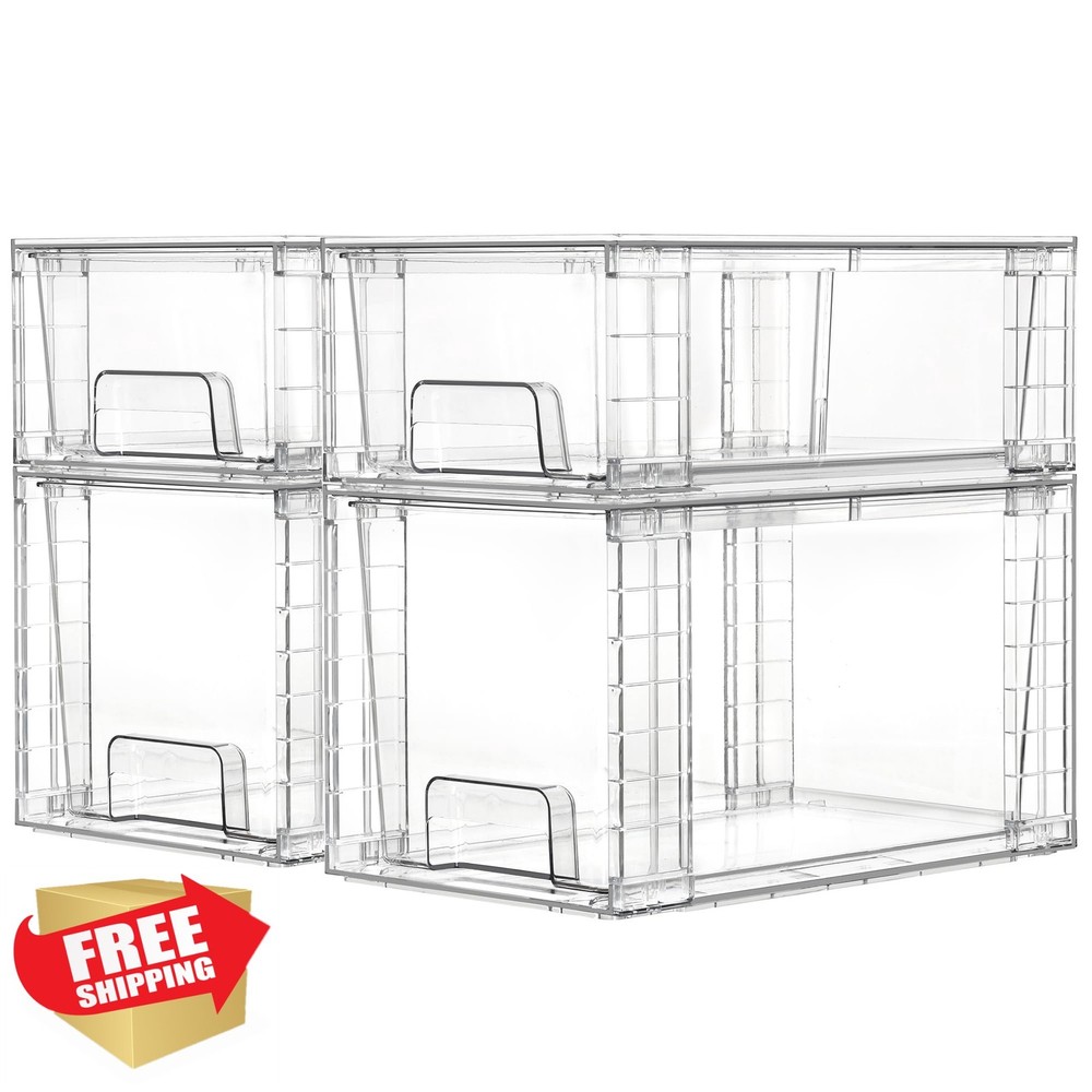 Vtopmart 4 Pack Clear Stackable Storage Drawers Cabinet Pantry