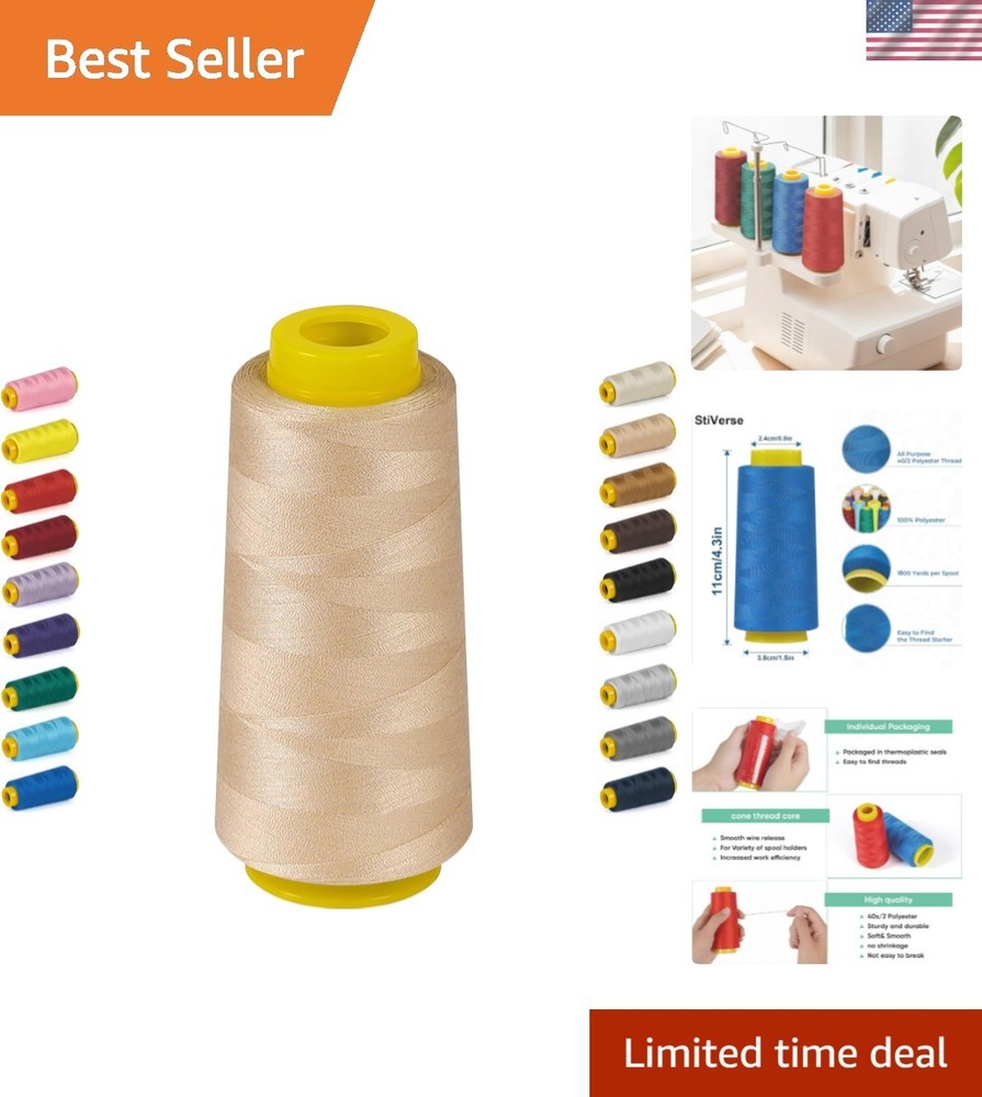 1800 Yards Serger Thread-Beige, All Purpose Thread for Sewing, Serger Thread ...