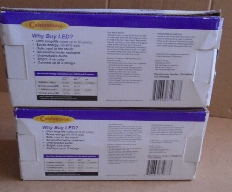 Christmas Lights Celebrations Multi-Color LED 60 Bulbs (C6) 2-String SETS