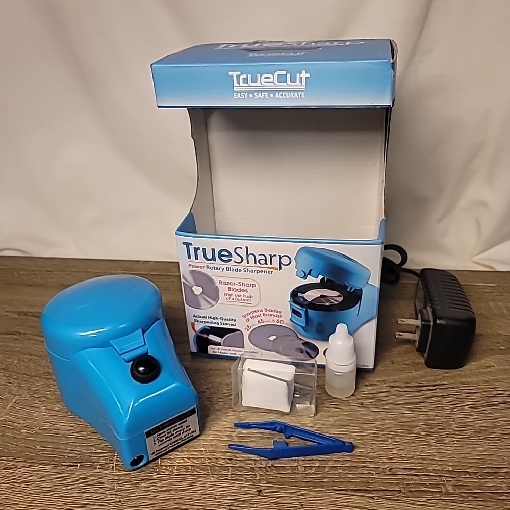 TRUE SHARP TrueCut High Quality Power Rotary Blade Sharpener Blue
