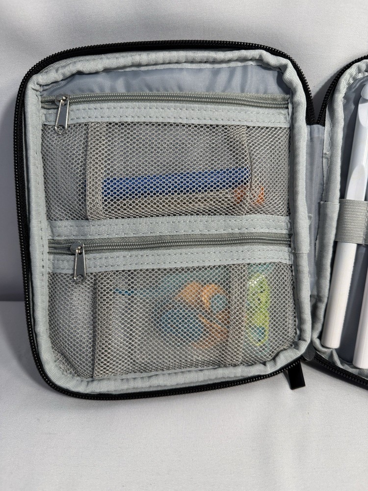 Denim Blue Divided Case W/Crochet Hooks, Needles, And Spacers Size Medium