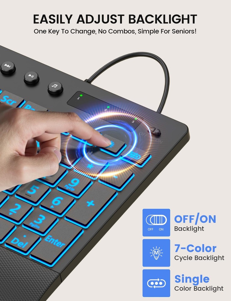 SABLUTE Large Print Backlit Keyboard, USB Wired Computer Keyboard, with Illum