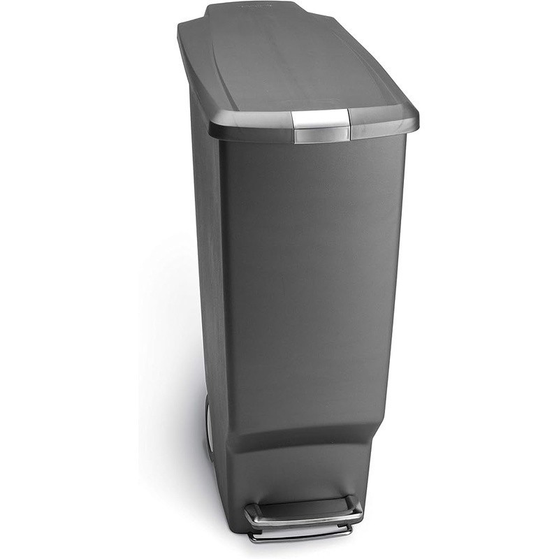 Silent Close Trash Can W/ Lockable Lid Wheeled Step-On Space Saving Design 40L