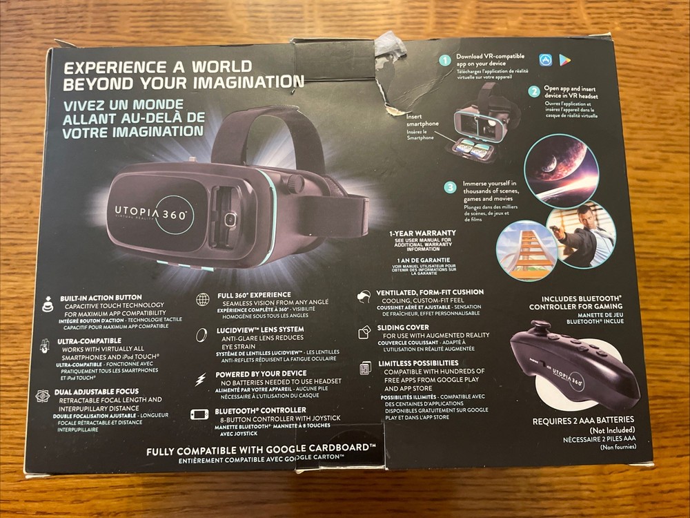 Utopia 360 Virtual Reality 3d Headset. Model Number Box Opened Unused