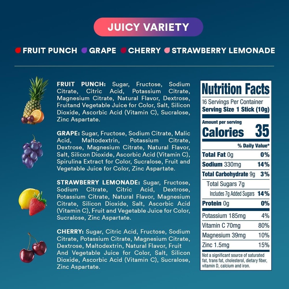 DripDrop Hydration Packets - Juicy Variety Pack - Single Serve 16 Count