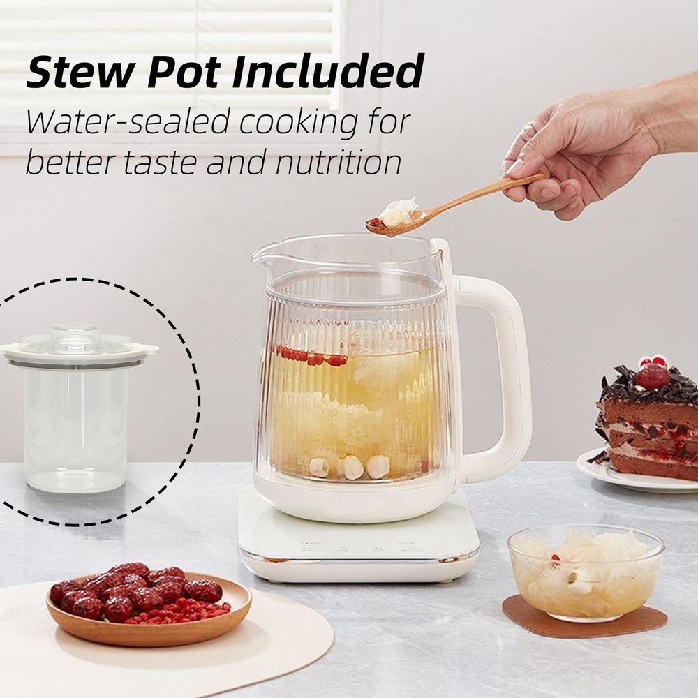 Health Pot, 1.5L Double-Layer Glass Electric Kettle with Stew Pot, 9-in-1 Mul...
