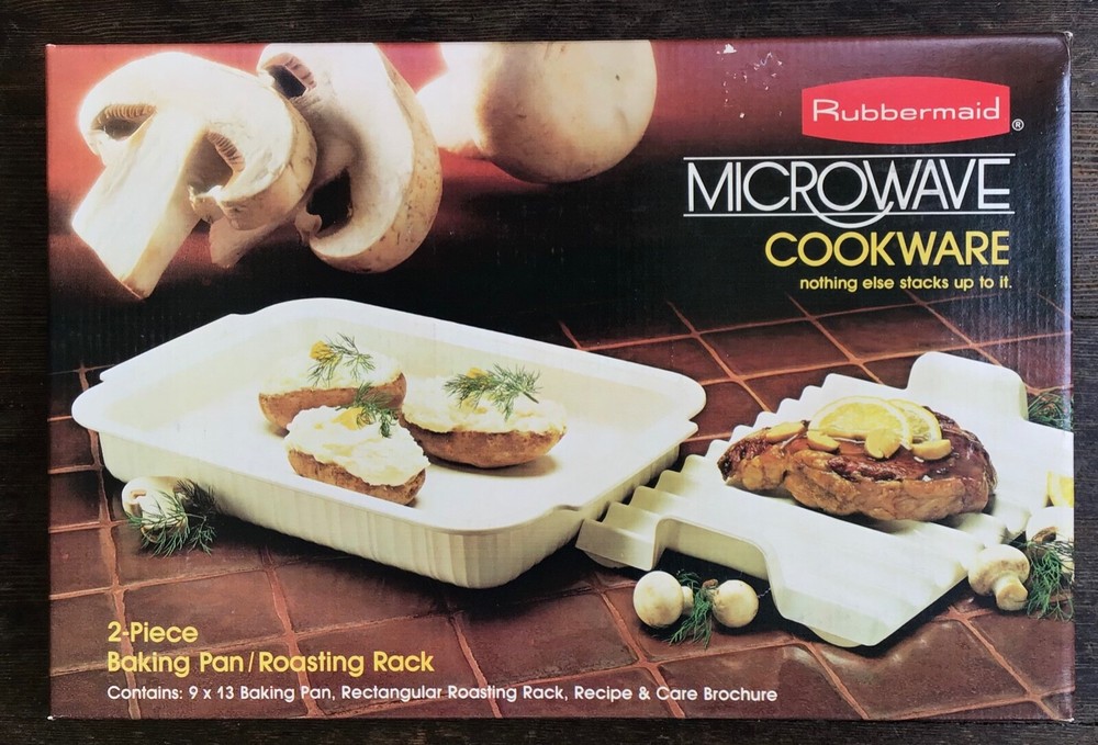 Rubbermaid Microwave Cookware 2-Piece Baking Pan & Roasting Rack No 8535 NOS