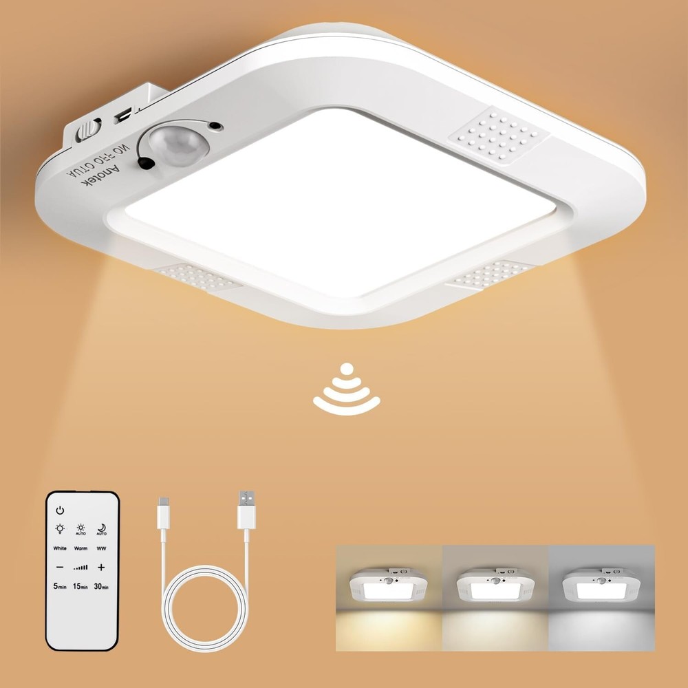 Rechargeable LED Motion Sensor Ceiling Light & Remote,Battery Operated Shed Ligh