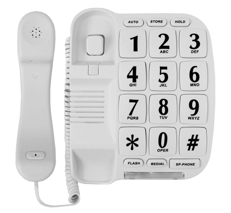 Big Keys White Telephone Large Buttons Volume Control Hands Free Function